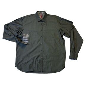 Luciano Visconti mens XL charcoal gray solid button up casual shirt EUC